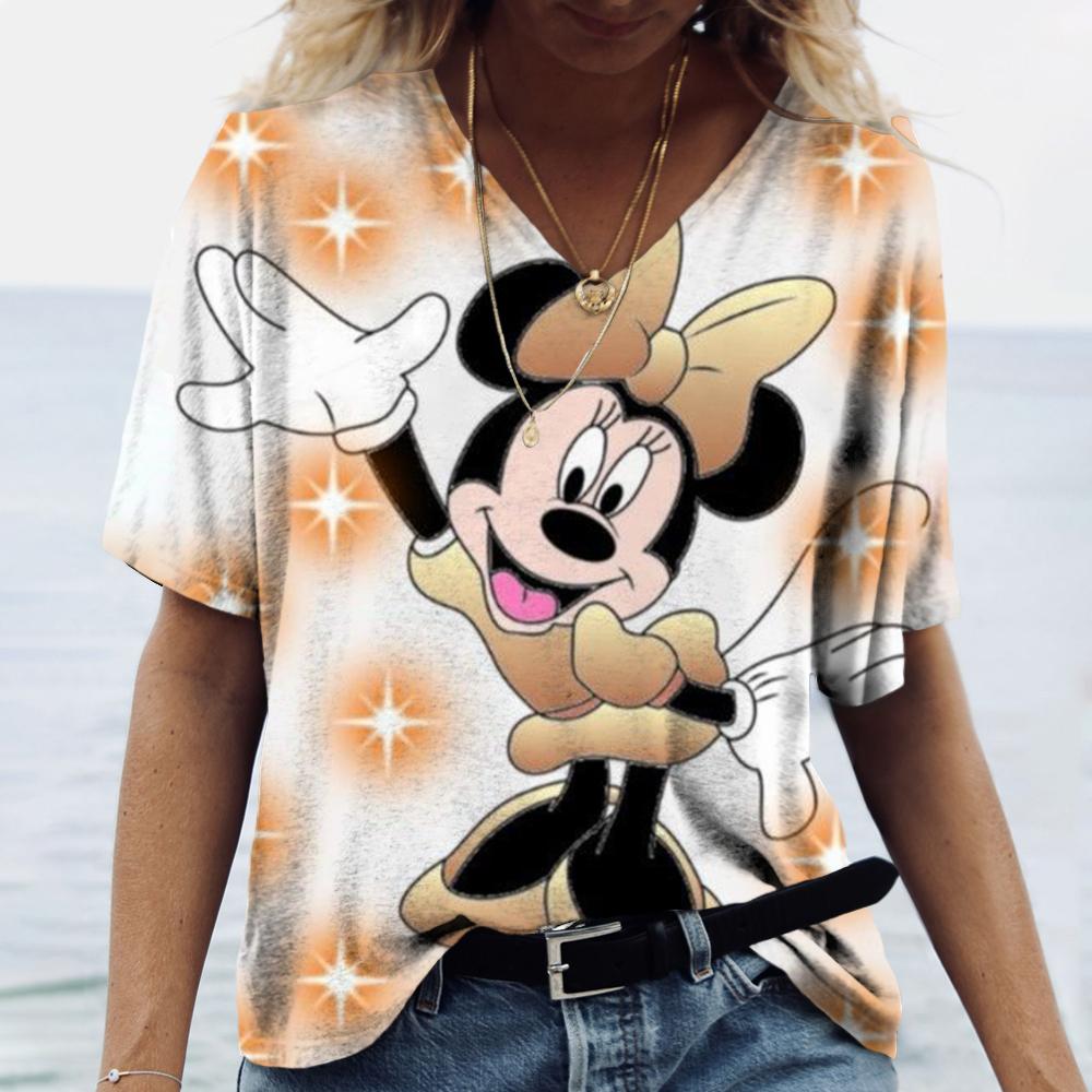 Casual Loose Top V-neck Versatile Short Sleeve Fashion Print T-Shirts Women’s