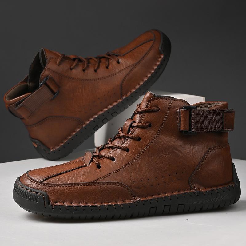 

Мужские ботинки Мартин большого размера, ручной работы, с прошитой подошвой и шнуровкой, из натуральной кожи 46 темно-коричневого