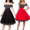 Vintage Polka Dot Halter Neck Dress With Puffed Sleeves For Date Night And Party Wear