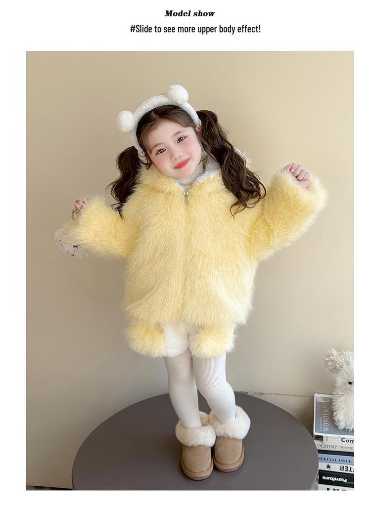 2025 Girls' Fleece-Lined Winter Coat - Thick, Cute Knitwear for Children