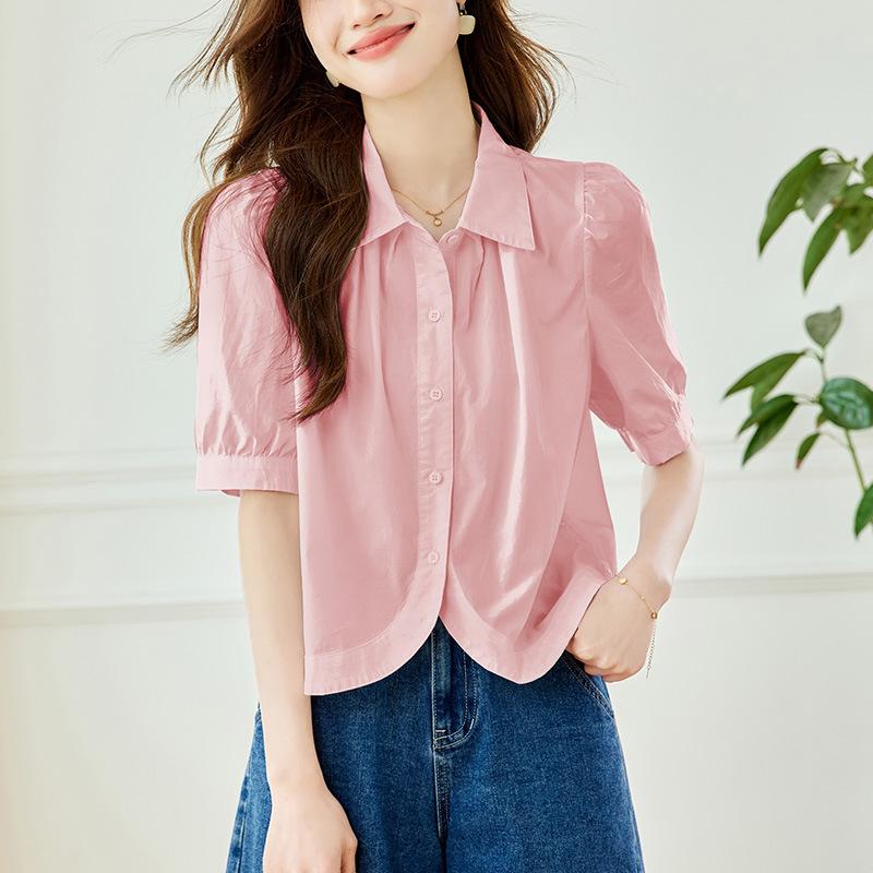 Temperament Lapel Short-sleeved Shirt for Women In Summer New Design Niche Shirt Top