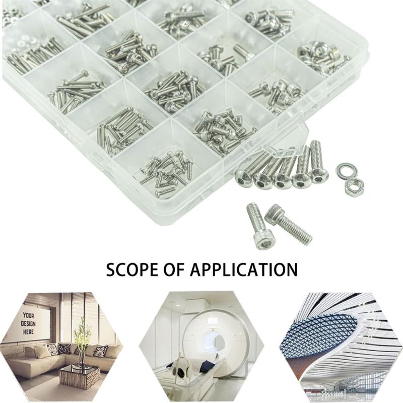 Comprehensive 890Pcs Stainless Steel Metric Bolts and Nut Set M2M3M4 Includes Hex Socket Head Caps and Washers