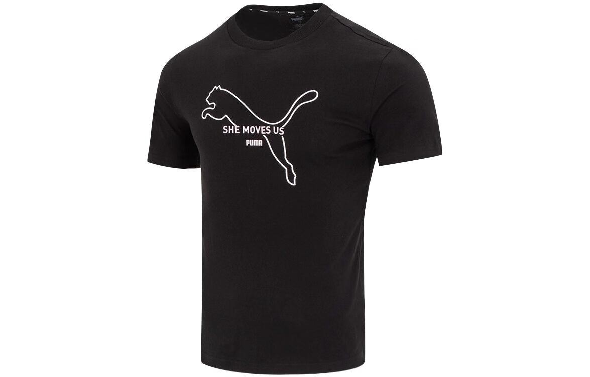 PUMA HER T Shirts Men s Black Crew Neck Moderate Straight Fit 849449-01 S