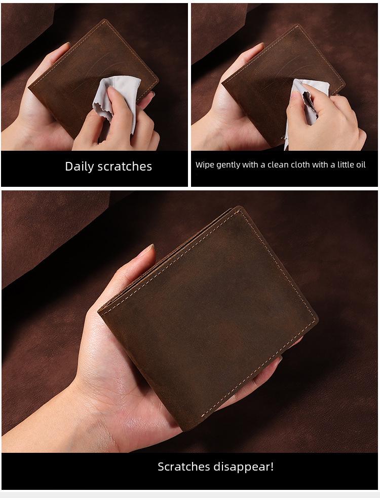 Retro Pánská krátká peněženka z kůže Crazy Horse - Pravá hovězí kůže, držák na karty