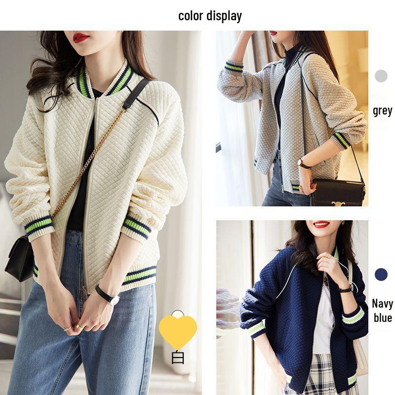 Women s Waffle Knit Baseball Jacket - Spring/Autumn 2026 New Arrival, Plus Velvet, Sporty and Casual Short Top. S