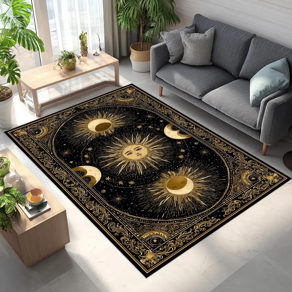 Celestial Sun and Moon Area Rugs Anti-Slip Rug Machine Washable Carpets for Home Living Room Bedroom Bathroom Decor Floor Mat