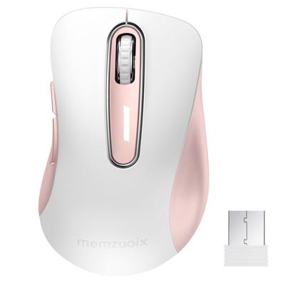 Memzuoix Wireless Optical Wireless 5 Battery Includes USB Compatible with Laptops and Comfortable White Pink Mouse, 1400DPI, 2.4G Mouse, Buttons,