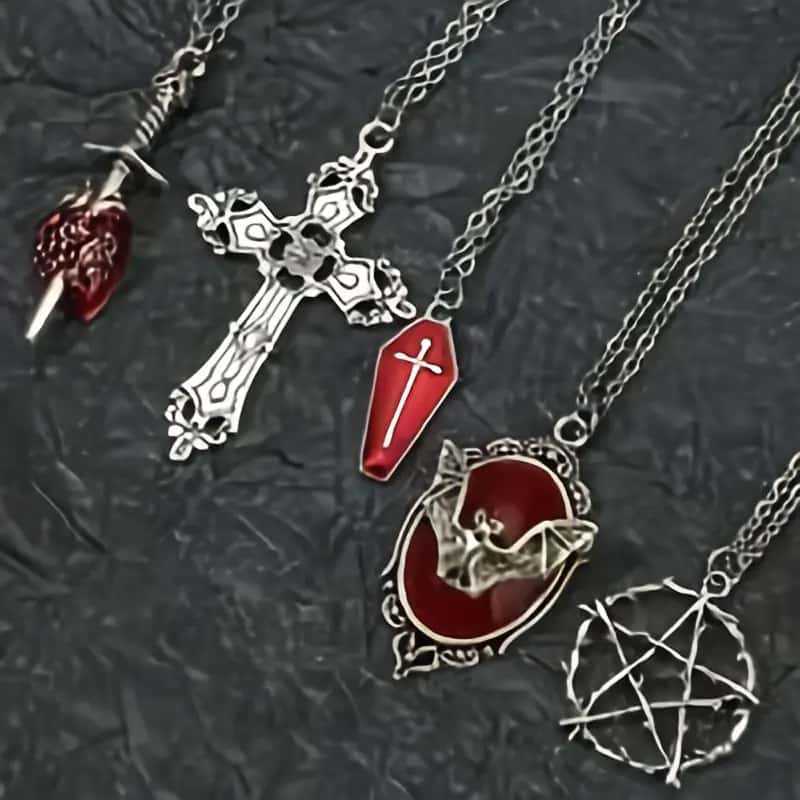 Gothic Punk Bat Heart Star Pendant Necklace With Alloy Chain For Women