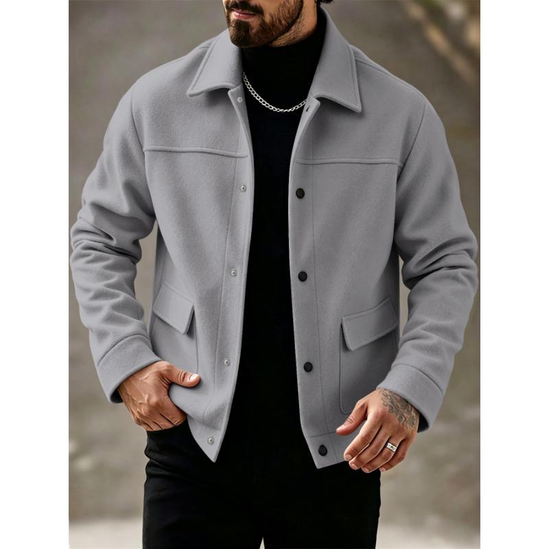 Men S Solid Cargo Jacket With Big Pockets Turn Down Collar