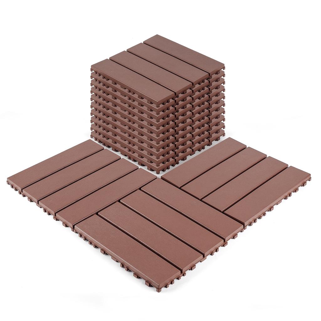 Plastic Interlocking Deck Tiles,44Pack,12"x12" Square Waterproof Outdoor All Weather Use, Outdoor and Indoor, for Poolside Balcony Backyard, Brown