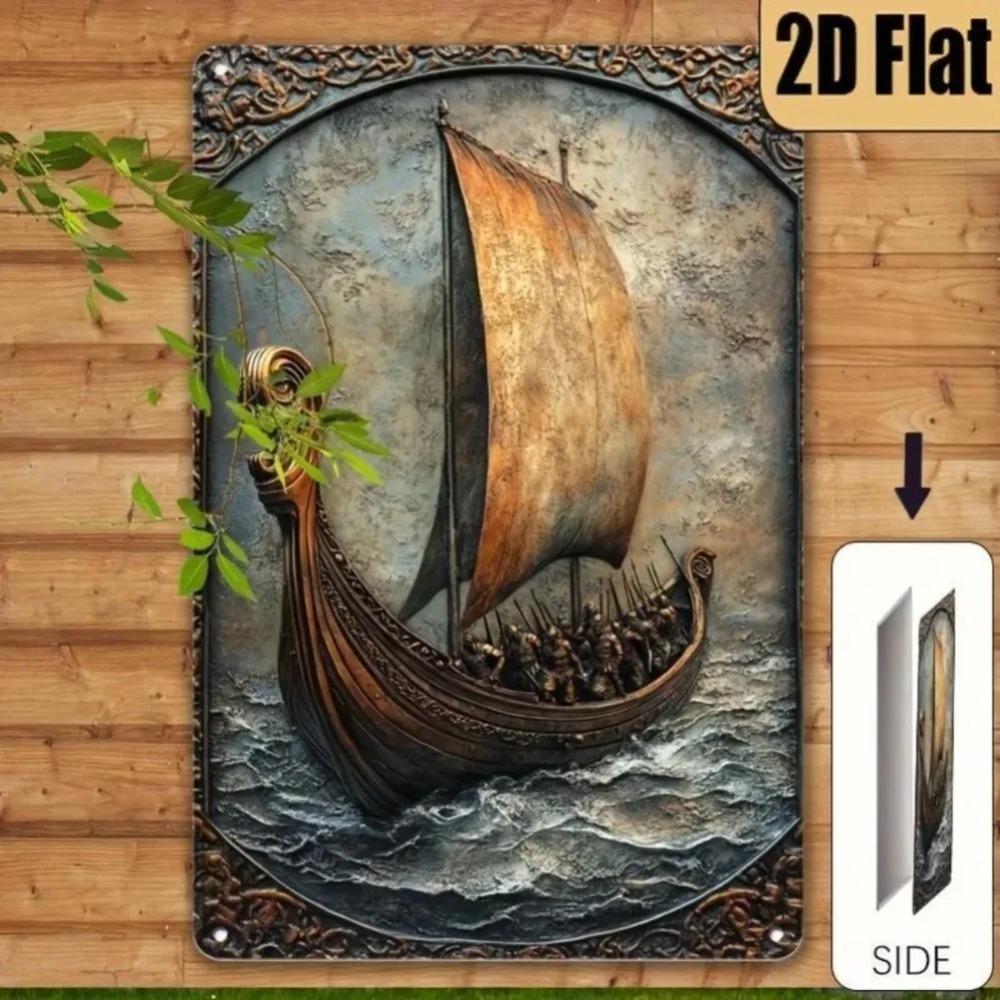 Vintage Viking Ship Metal Sign Wall Art Retro Home Decor Plaque Living Room
