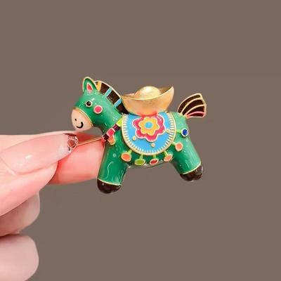2026 Year of the Horse Guochao Enamel Color Pony Brooch Light Luxury Pin Fashion Versatile Coat Accessories