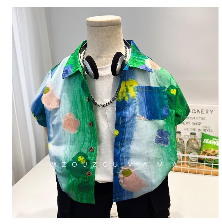 2026 Boys' Summer Floral Short-Sleeve Shirt - Stylish, Thin, Loose-Fit Children's Wear