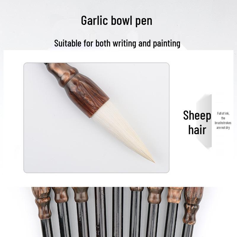 Mixed Hair Chinese Painting and Calligraphy Brush Set: Garlic Head Brush with Sheep and Wolf Hair—Large, Medium, Small for Peony and Plum Painting.