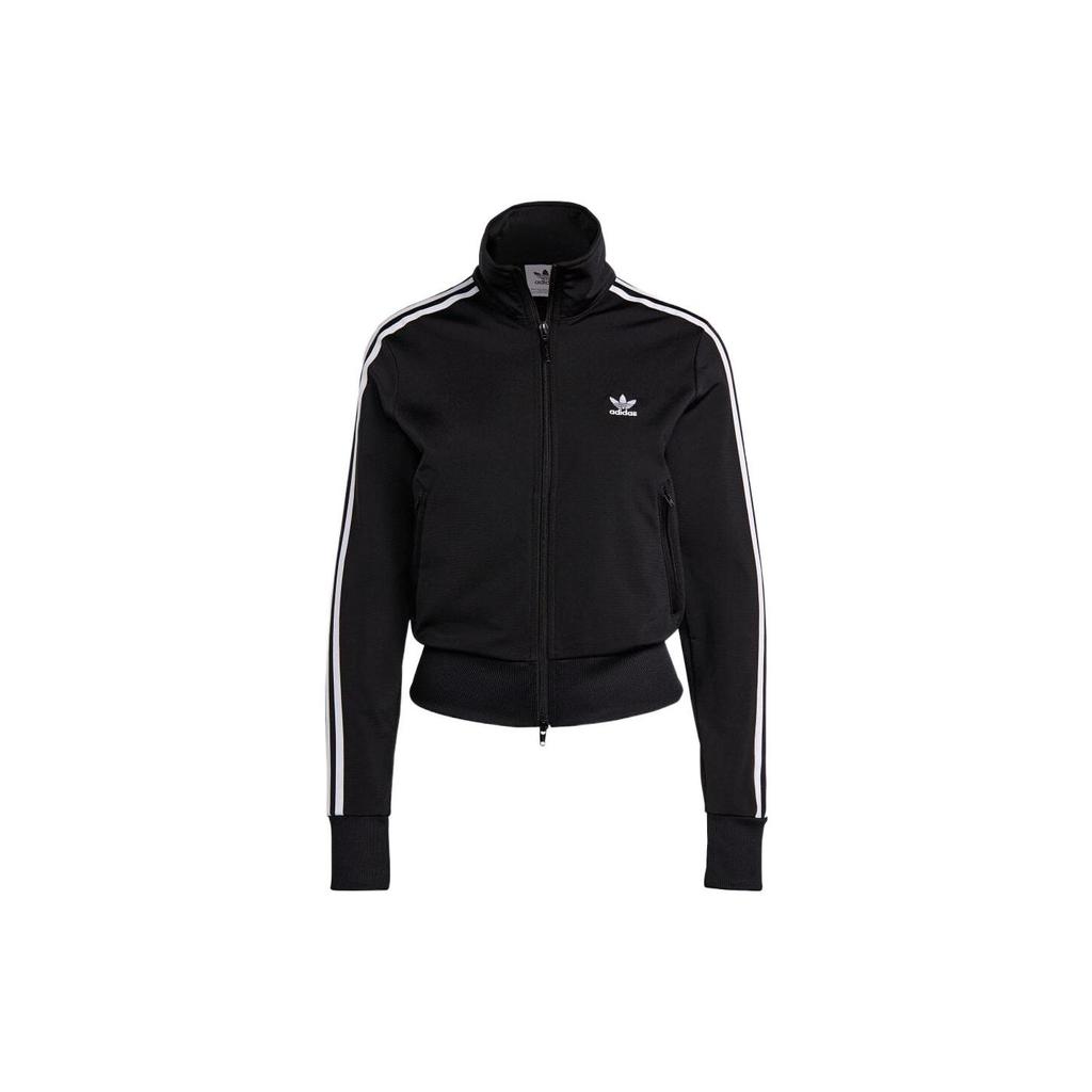 Adidas Originals Embroidered Trefoil Logo Zip-Up High Collar Casual Jacket Women Jackets Black IB7405