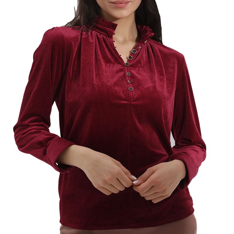 GMXIA Women's Fashion Casual Summer Solid Color Print Long Sleeve V-Neck Blouses & Shirts