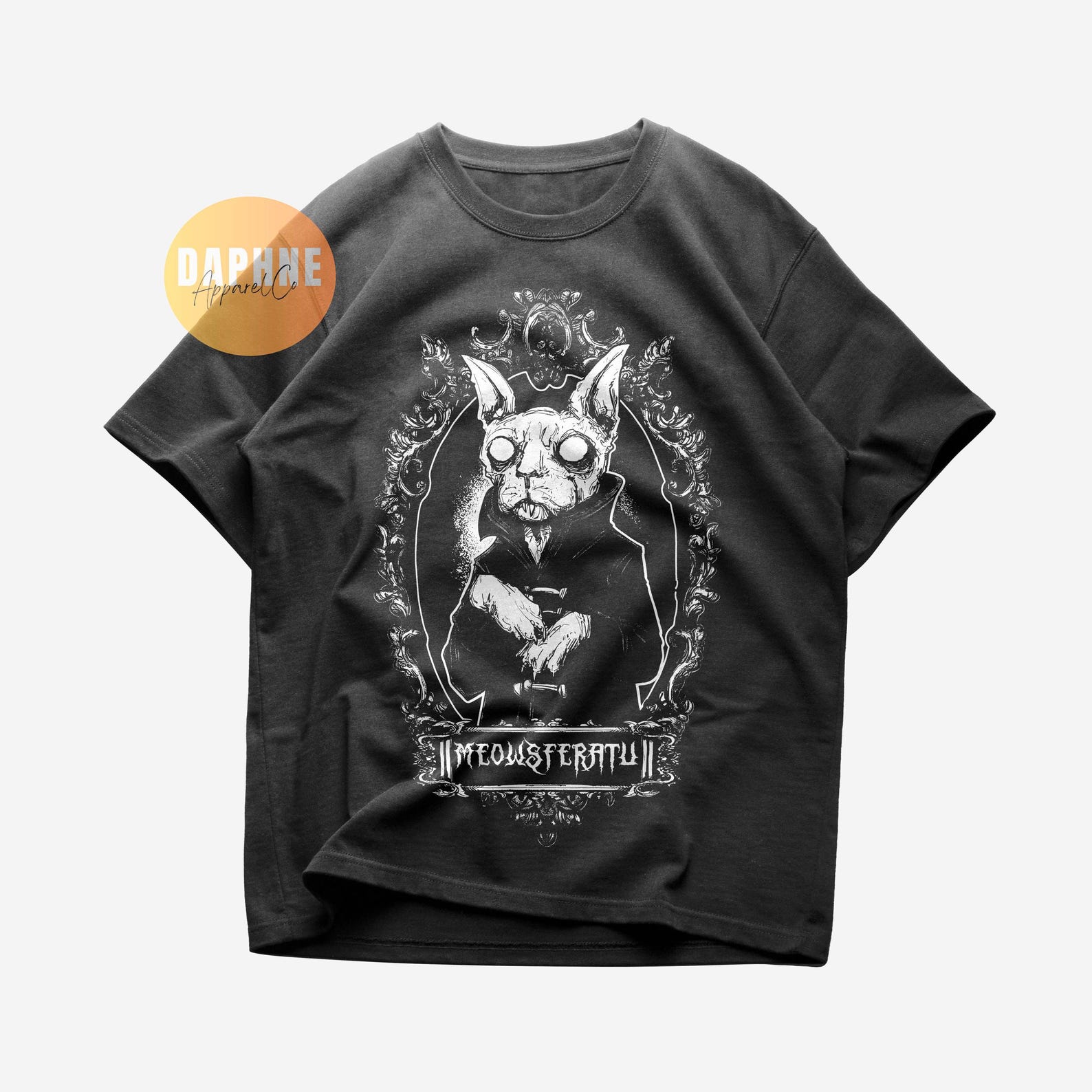 Vintage Meowsferatu Cat T shirt: Retro Horror Movie Halloween Tee | Unisex 100% Cotton XL