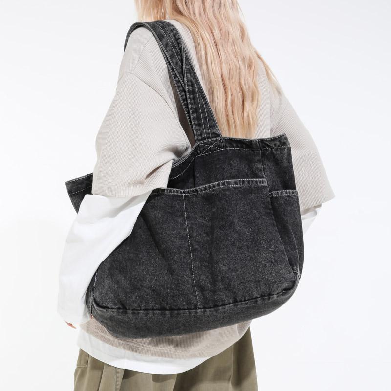 Vintage Denim Bag Women's Large Capacity Lightweight Handbag Tote Bag Student Class Crossbody Bag