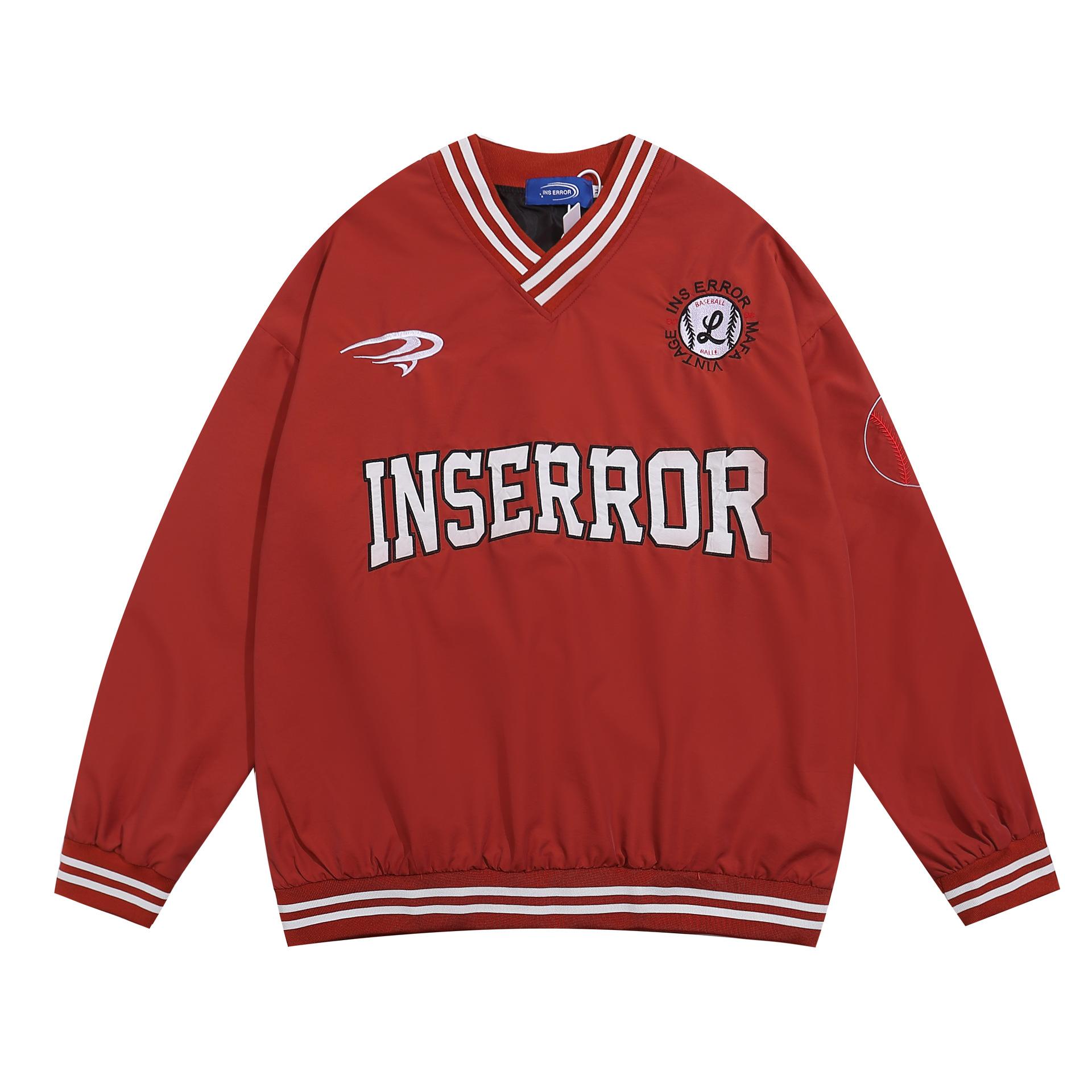 Men s new American jersey retro college style V-neck baseball jersey sports sweater couple M красный