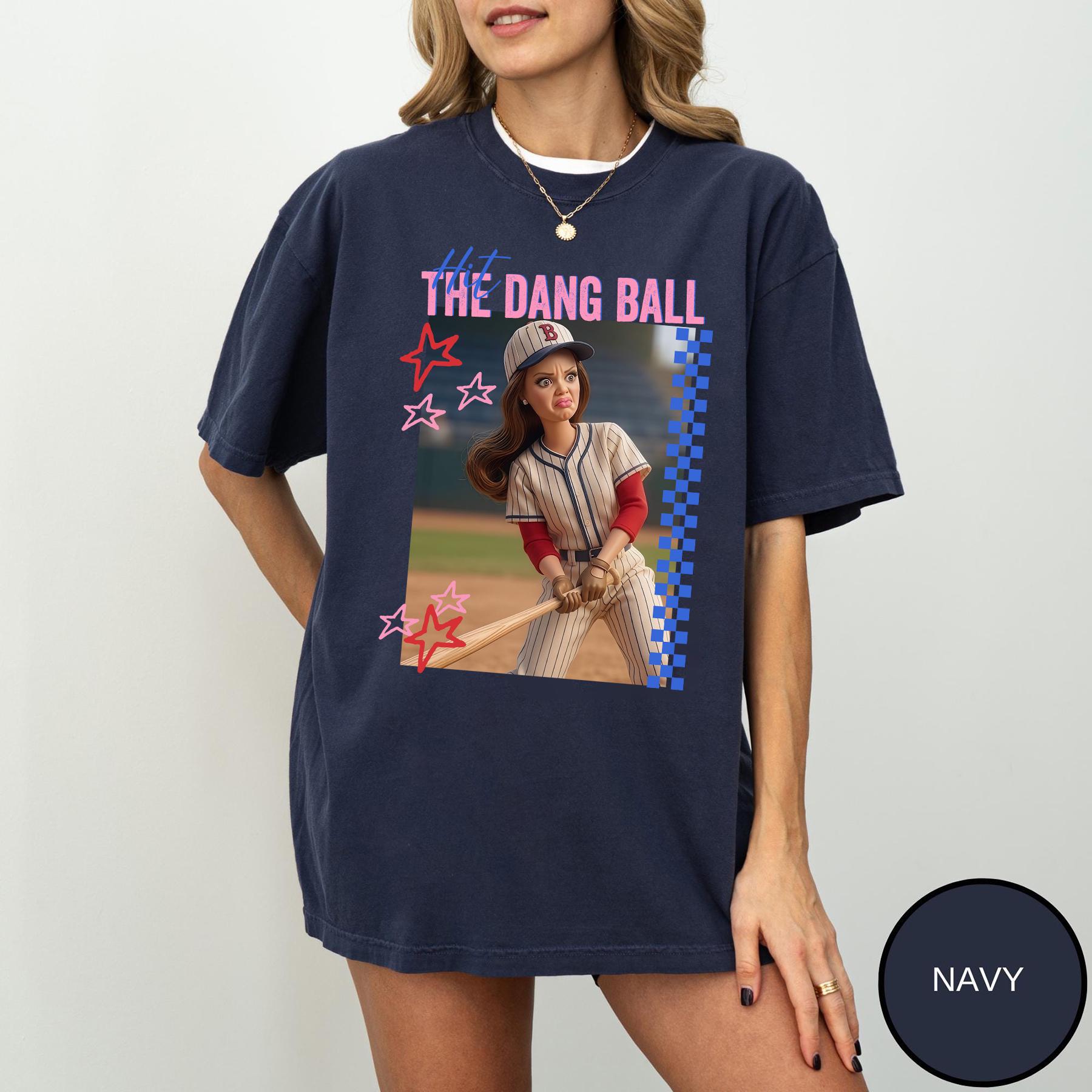 

Funny Hit The Dang Ball Baseball Mom Shirt Game Day Softball Tee Distressed Doll Face Meme Mama Gift for Mothers Day S