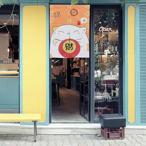 STOBOK Maneki Neko Noren Curtain, 65x90cm, Japanese Style, Room Divider Curtain, Privacy Tapestry, Good Luck Charm, Cat Design, Suitable for Entryways