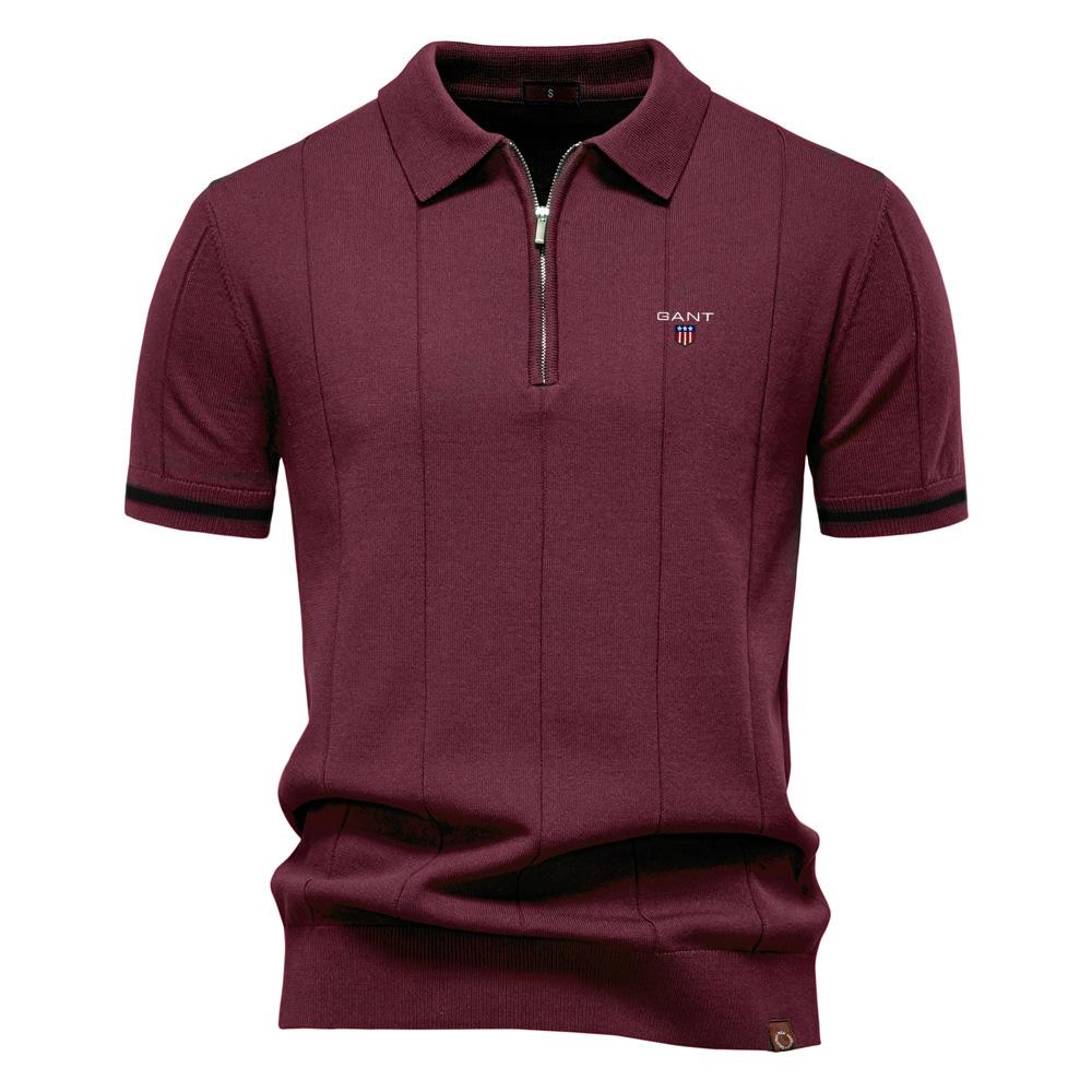 Gant 2025 Spring/Summer Embroidered New Men's Business Casual Woolen Polo Shirt, Flip Collar Knitted Polo Shirt, Short Sleeve