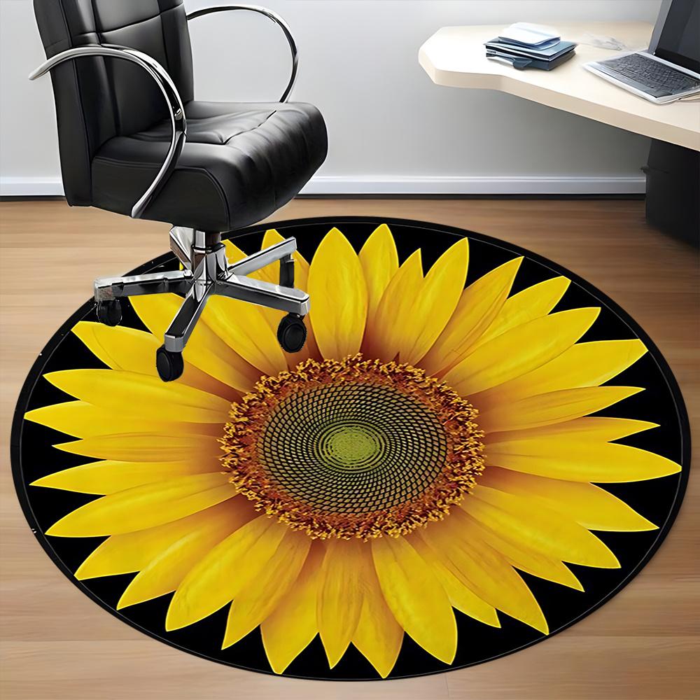 1pc Sunflower Bloom Office Round Area Rug, Indoor Mat Suitable ForOffice, Under Office Chairs Bedroom Living Room Home Decor, Room Decot085