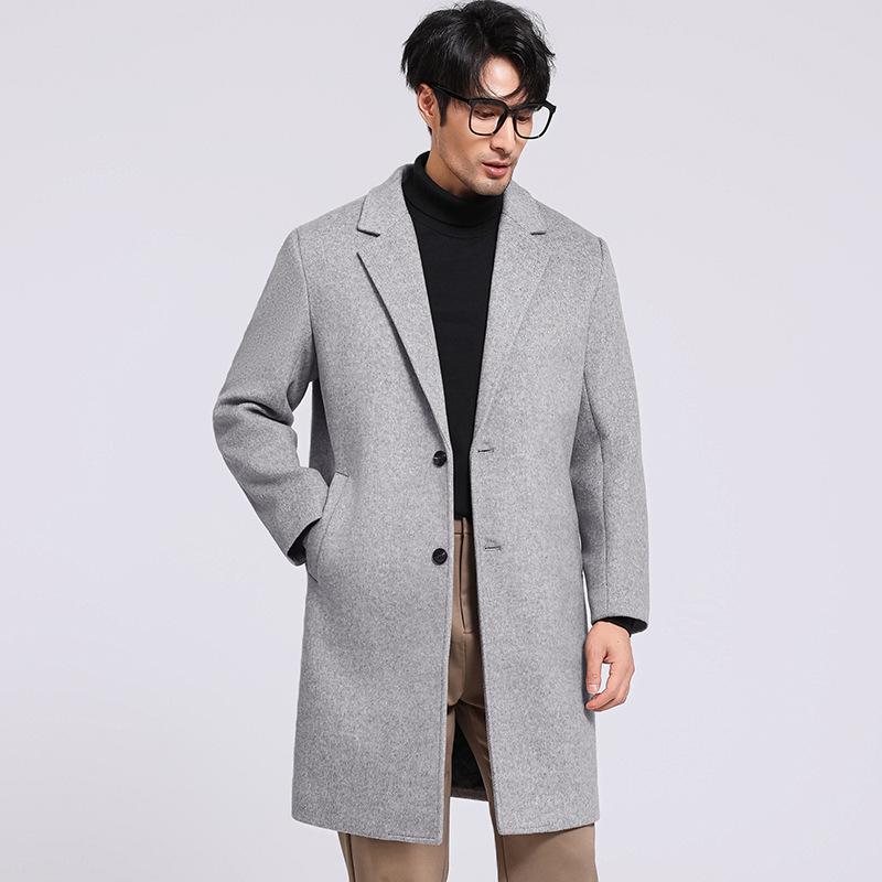 Men's Mid-Length Lapel Double-Faced Wool Coat - 50.9% Wool, Autumn/Winter Casual Business Style