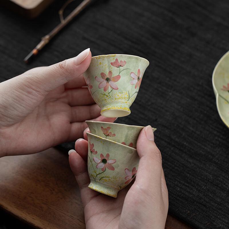 Hand-painted Gesang Flower Ceramic Teacup