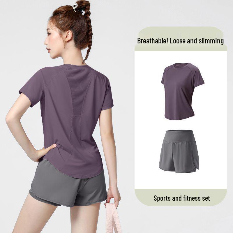Plus Size Quick-Dry Loose Fit Yoga & Sports Suit: Elastic Short Sleeve T-Shirt & Shorts