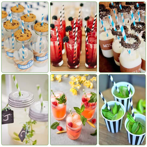 Colorful Striped Paper Straws, Perfect for Weddings, Parties, and Cocktails, Pack of 100