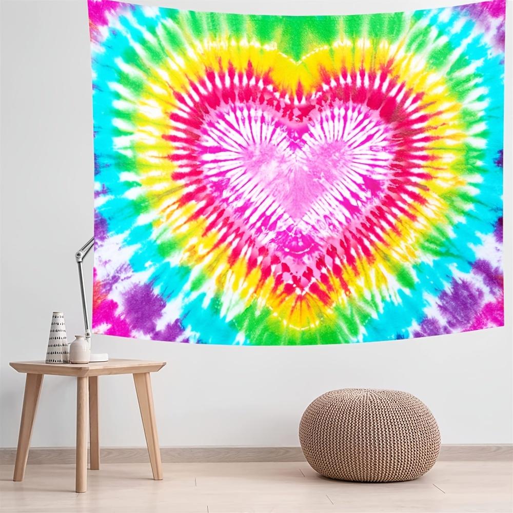 VIKAMA Rainbow Tie Dye Heart Tapestry Dopamine Colour Cure Ins Style Decorative Tapestry Room Background Decoration