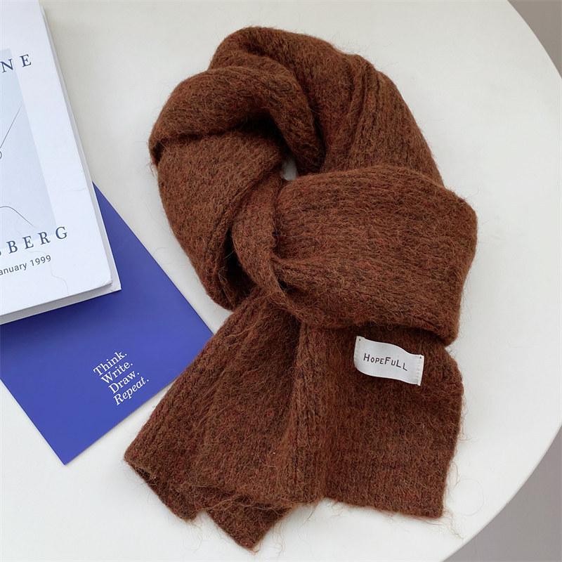 Green Knitted Scarf Women's Autumn and Winter White Korean Version Ins Solid Color New Student Warm Woolen Scarf
