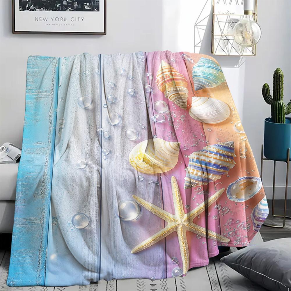 Starfish Shell Print Flannel Blanket, High quality Comfortable for All Seasons, Home Decor, Warmth and Comfort, Perfect for Christmas Gifts