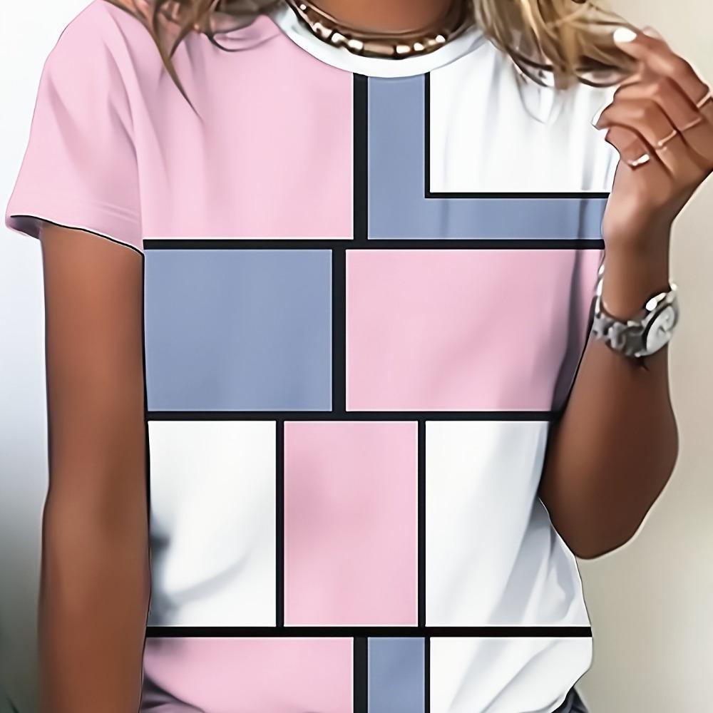 Summer Geometric Pattern Printed Casual Short Sleeved T-shirt