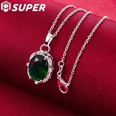 925 Sterling Silver Zelený AAA Zirkonový náhrdelník s přívěskem Šperky