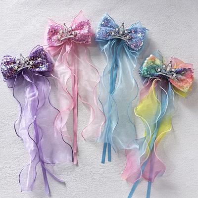 Frozen Sequin Bow Hair Clip: Children's Braided Ponytail & Princess Crown Headdress