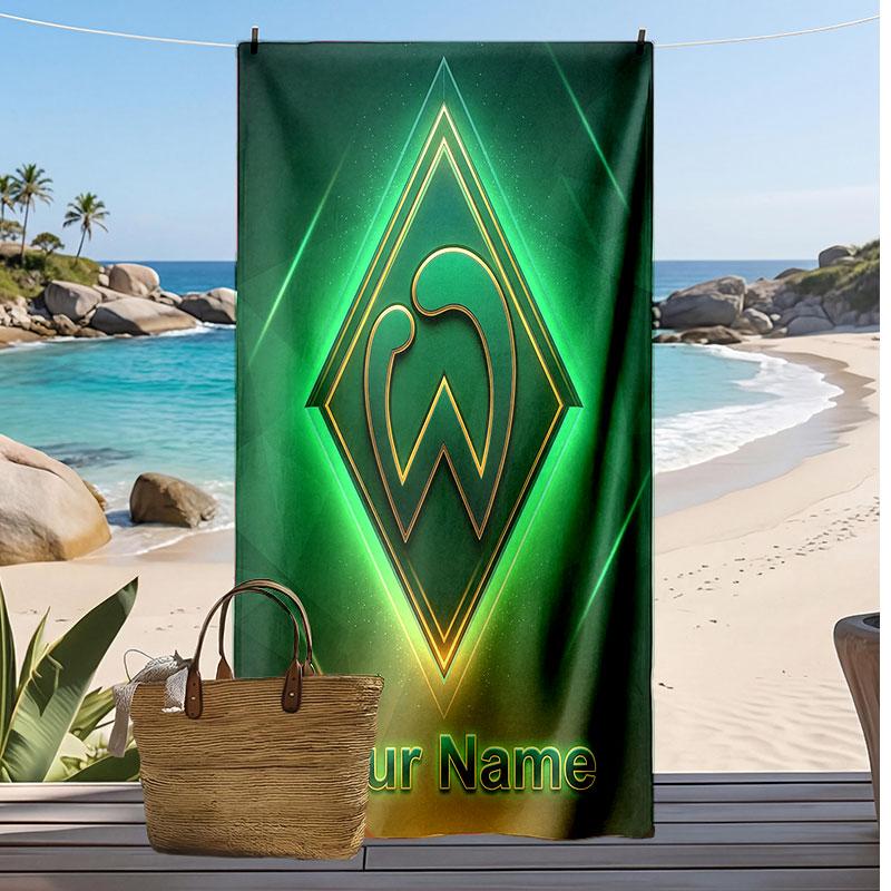 Werder Bremen FC Personalized Printed Beach Towel Soccer Logo Support Custom Name Text Absorbent Towel For Sport Travel Special Gift