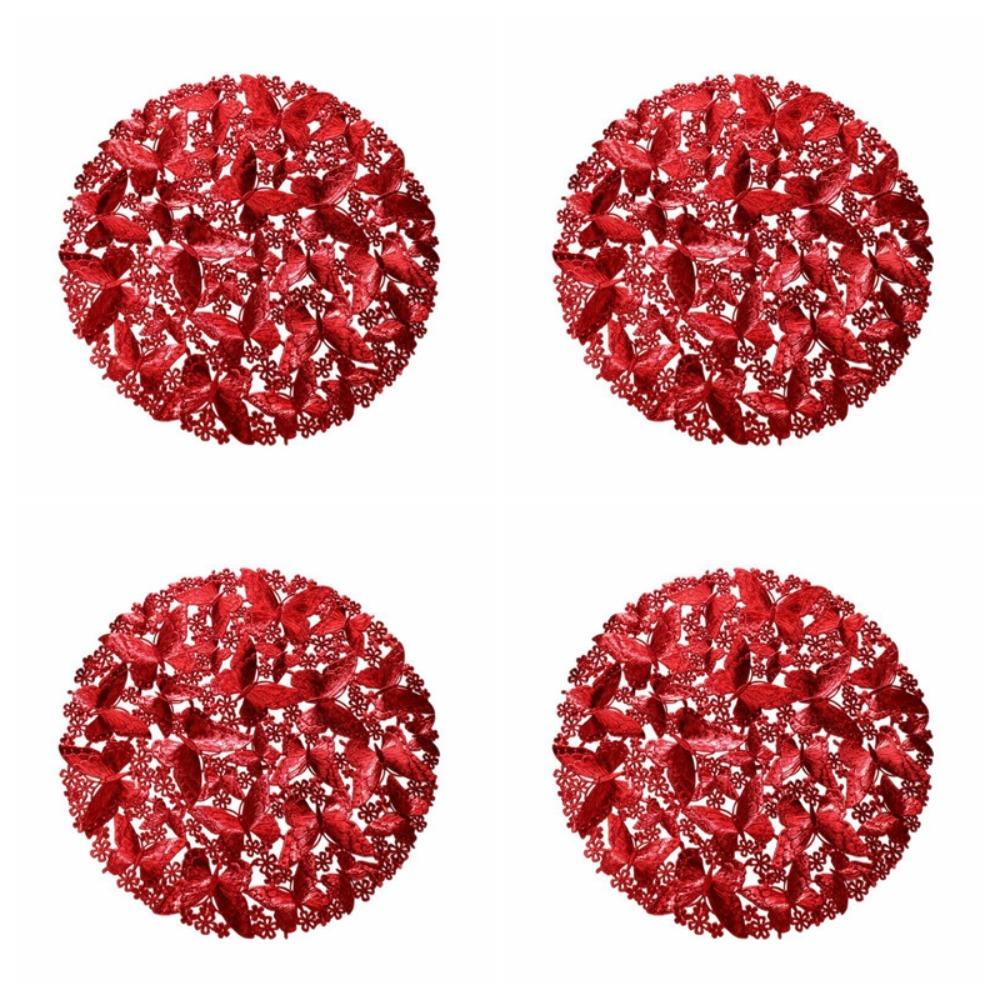 4PCS Round Butterfly Dining Table Mat Heat Resistant Tableware Pads Heat-Insulating Mat Kitchen красный