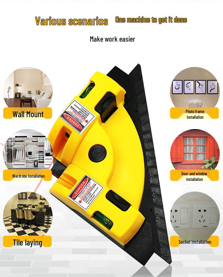 Unealtă de montat plăci la 90°: Nivel pentru plăci de perete, Unghiometru laser, Ghid de linie unghi drept