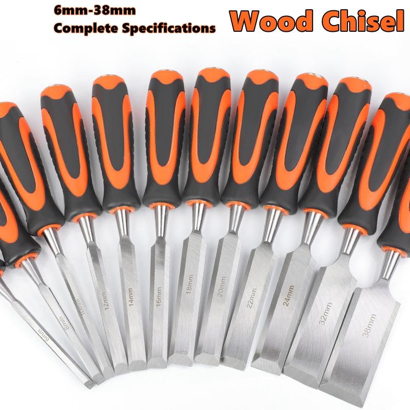 Wood Chisels Sharp Chrome-Vanadium Steel Woodworking Plane Carving Knife Anti-Slip TPR Coated Handle Ergonomic Wood Carving Tool
