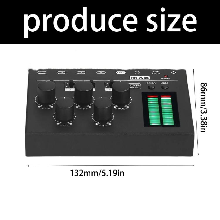 Flexible 4 Channel Sound Mixer Switchable Mono Stereo Low Noise 4 Channel Stereo Sound Mixer 6.35mm/3.5mm for Club