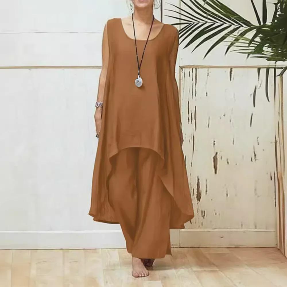 2024 Women's Asymmetrical Sleeveless Top & Loose Pants 2-Piece Set - Spring/Summer Sportswear