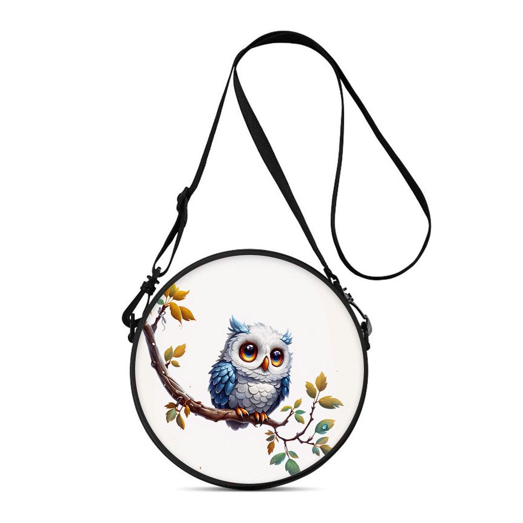 Owl Print Round Shoulder Bag Casual Messenger Bag for Woman Best Gifts 2D Flat Casual Daily Crossbody Bag