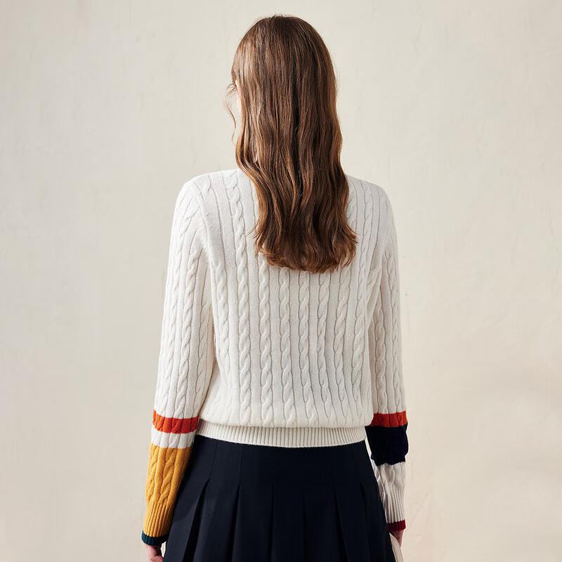 Komombo Women's Colorblock Cable Knit Wool Sweater