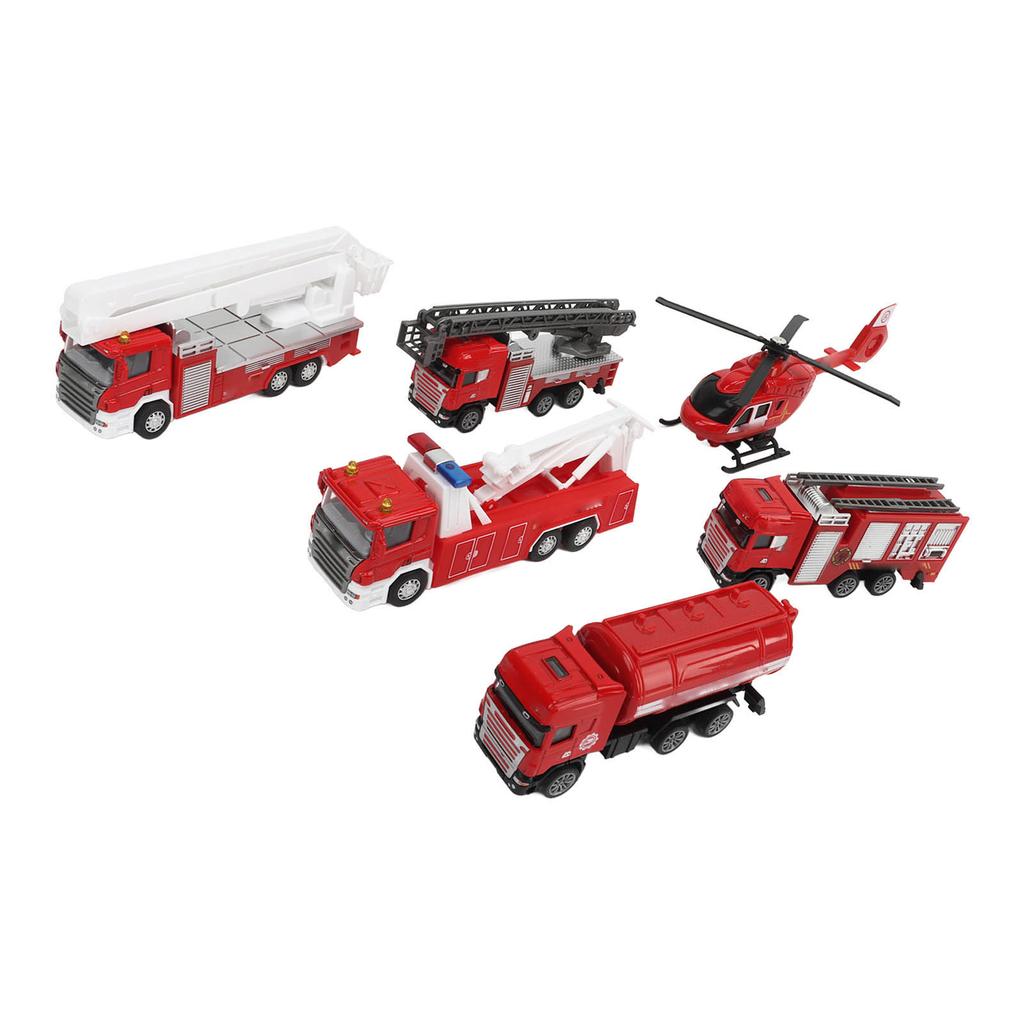1:50 6pcs Diecast Fire Truck Vehicle Toy Set Pull Back Helicopter Ladder Emergency Vehicle