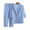 2Pcs Women Blazer Shorts Set Loose Long Sleeves Cool Summer Casual Suit Set