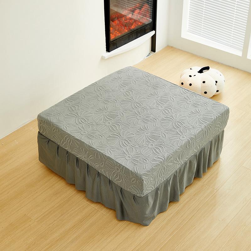 Elastic Jacquard Velvet Footstool Cover House Pouf Stool Ottoman Cover Living Room Furniture Protector Sofa Cover With Skirt