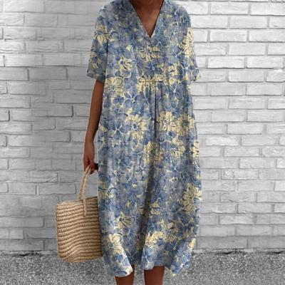 Kurzärmliges Kleid mit V-Ausschnitt, Sommer-A-Linie, lässiges Pulloverkleid im Bohemian-Stil für Partys, den Alltag und den Urlaub