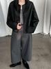 Women's LUXI Woolen Stand-up Collar Wide-leg Cropped Pants - Korean Style, Autumn Slimming High-End Feel